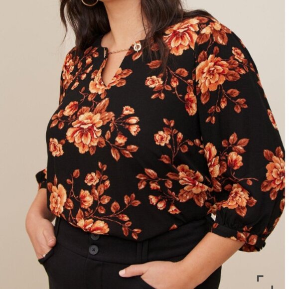 torrid Tops - Torrid Crepe Chain Detail Blouse, Orange Floral